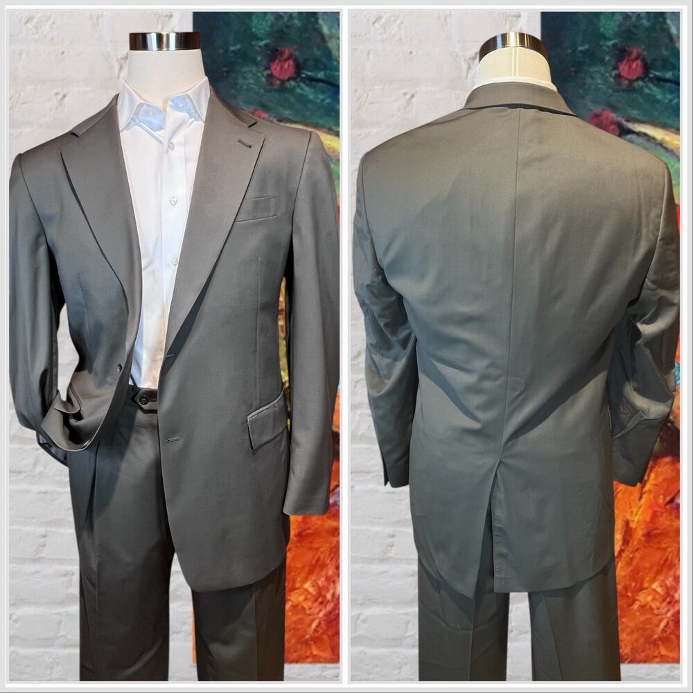Vtg Hart Schaffner Marx Premium Classic 42-44L 35x30 Olive Green Gray Suit Note - Picture 2 of 16